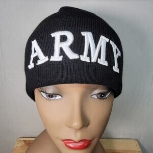 Black Knit Embroidered "Army" Beanie - OS